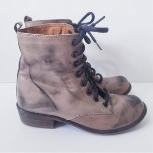 Browns ID Leather Boots Size 37 Distressed Lace Up Ankle Moto